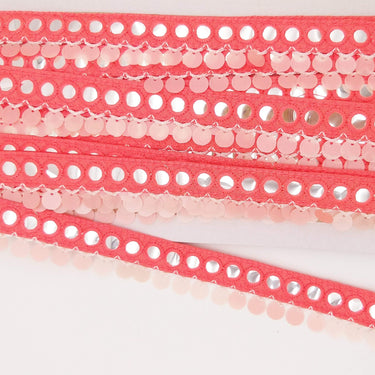Salmon Pink Fringe Trim With Mirrors And Sequins Tassels, Boho, Bohemian Trim
